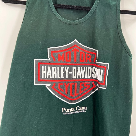 Harley Davidson Motorcycles Punta Cana Green Sleeveless Tank Cotton Medium - Picture 6 of 6